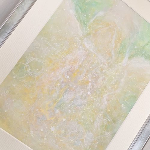 ヒーリングアート、エッセンシャルアート、アクリル画　白の女神　HIDEKI作